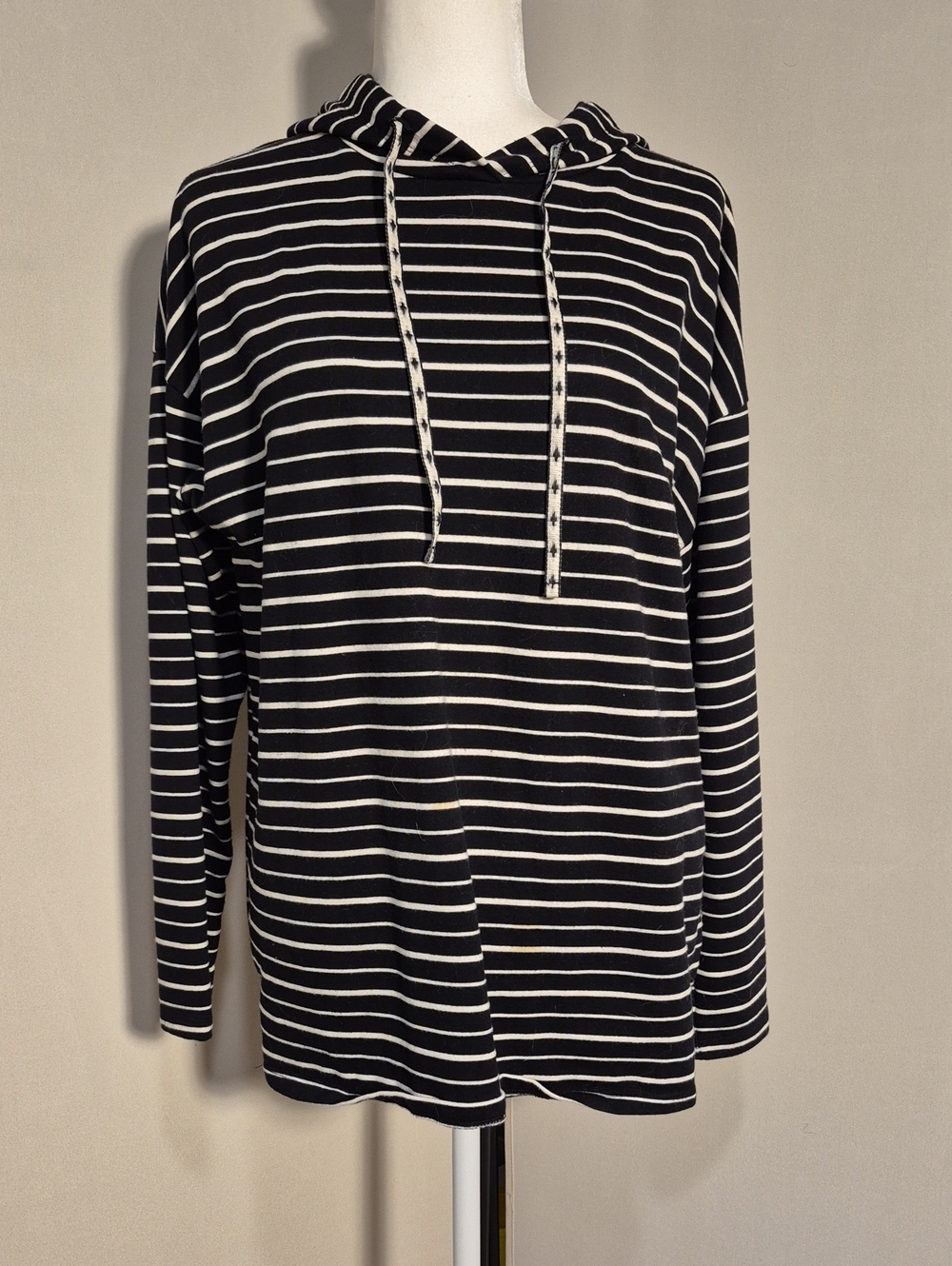 Women's St. John's Bay Striped Black and White Hooded Shirt - Sz. M